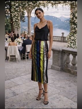 ANTHROPOLOGIE NWT Rdalama Striped Sequined MIDI Skirt Size XS.